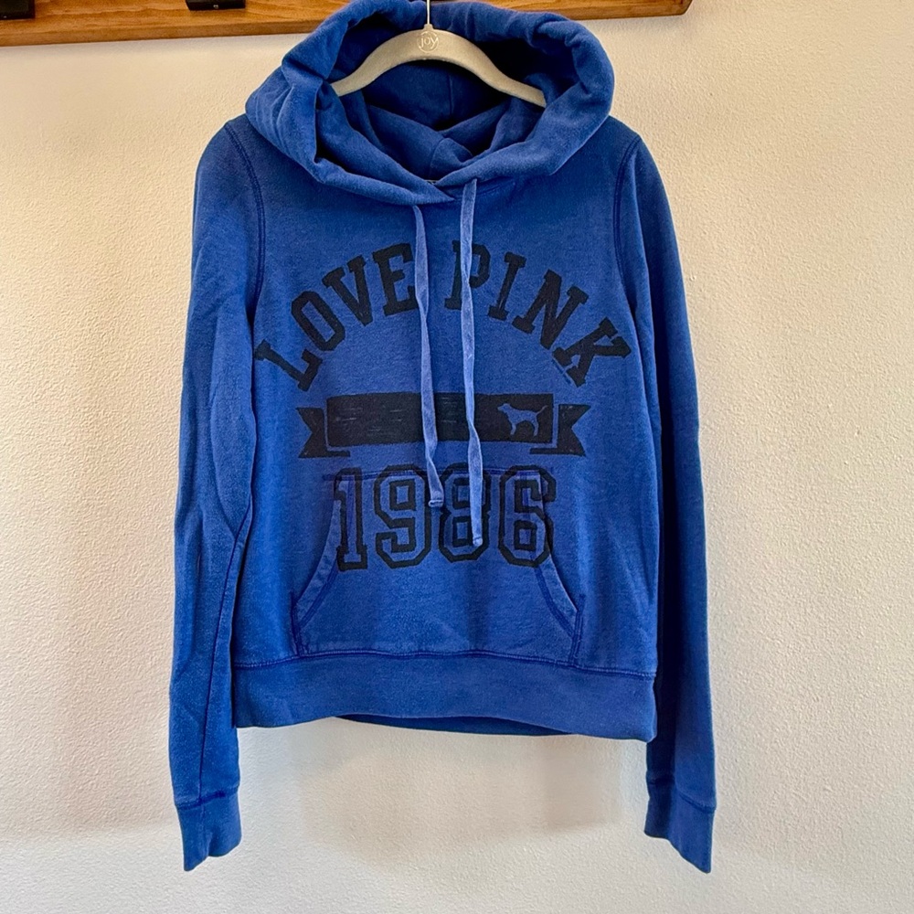 Vintage Blue Love Pink Drawstring Hoodie